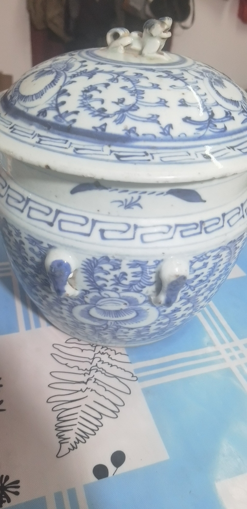 古玩陶瓷青花四系粥罐真品鑒賞圖