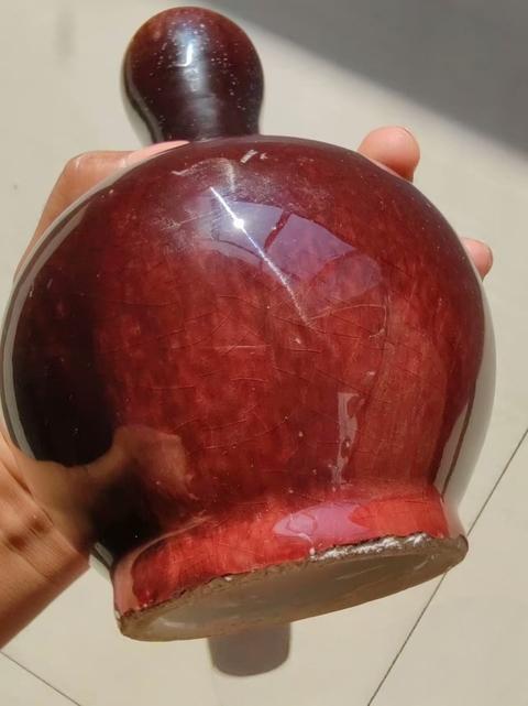 古玩陶瓷紅釉蒜頭瓶拍賣，當前價格7800元