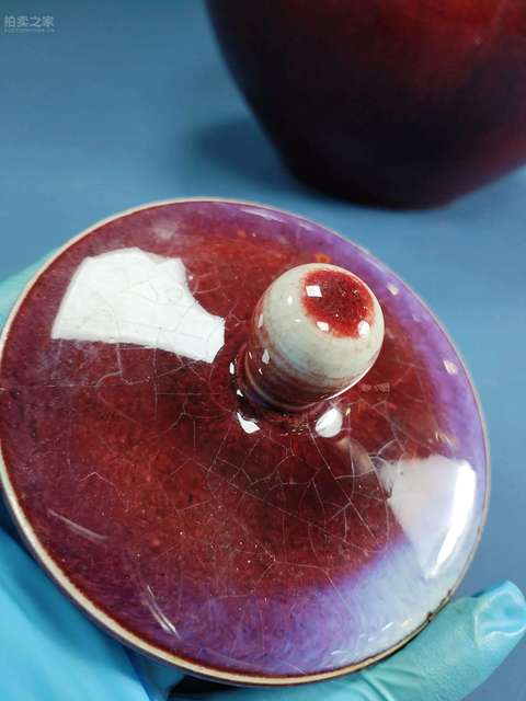 古玩陶瓷窯變紅釉西瓜罐真品鑒賞圖