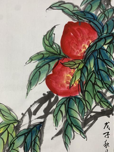 古玩字畫白石孫女齊慧娟 壽桃小雞圖拍賣,當前價格116元