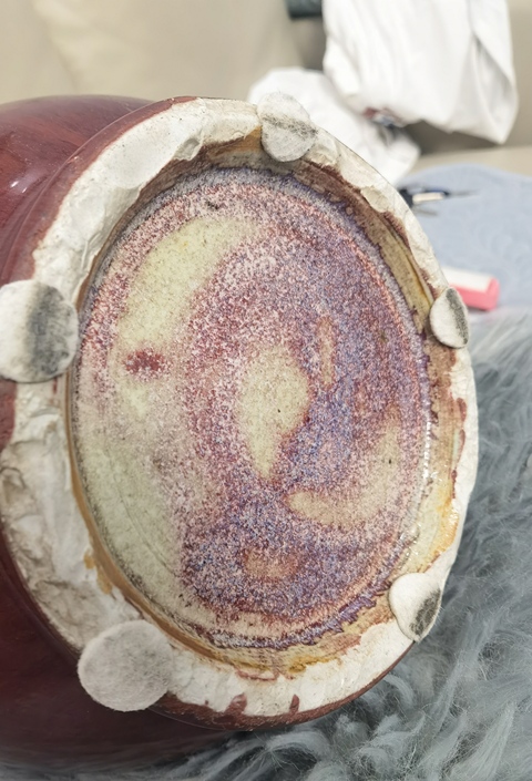 古玩陶瓷窯變紅釉雙象鼻耳尊真品鑒賞圖