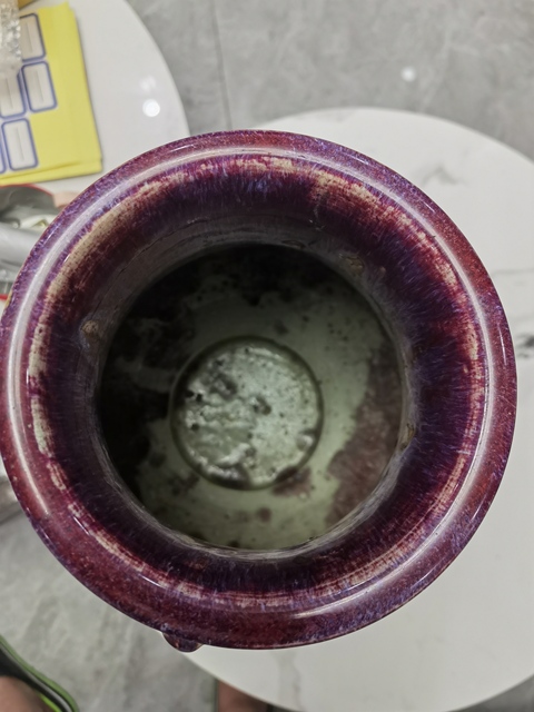 古玩陶瓷窯變紅釉雙象鼻耳尊真品鑒賞圖