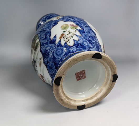 古玩陶瓷晚清民國(guó)百花不落地開(kāi)窗粉彩風(fēng)景山水四季花卉紋賞瓶真品鑒賞圖