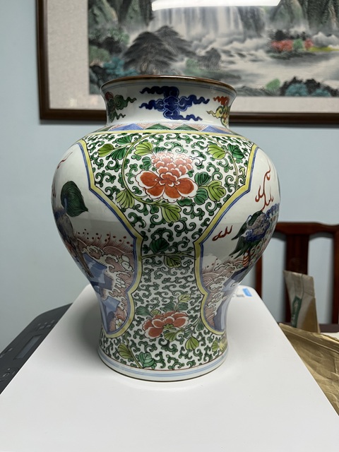 古玩陶瓷青花五彩開窗海水麒麟紋將軍罐真品鑒賞圖