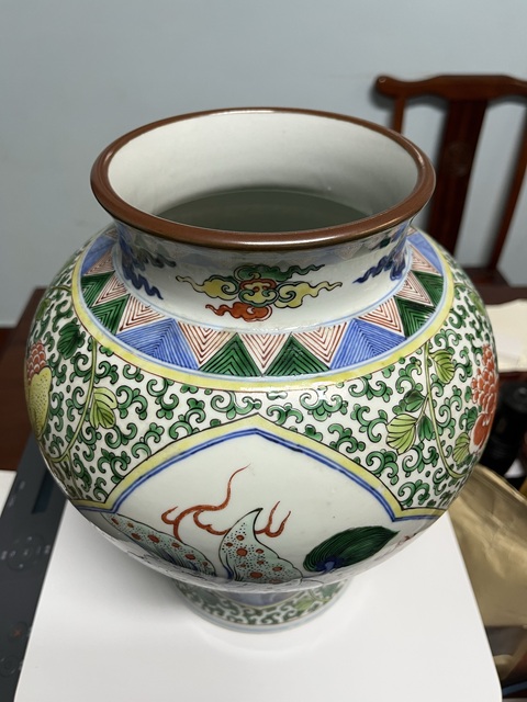 古玩陶瓷青花五彩開窗海水麒麟紋將軍罐真品鑒賞圖