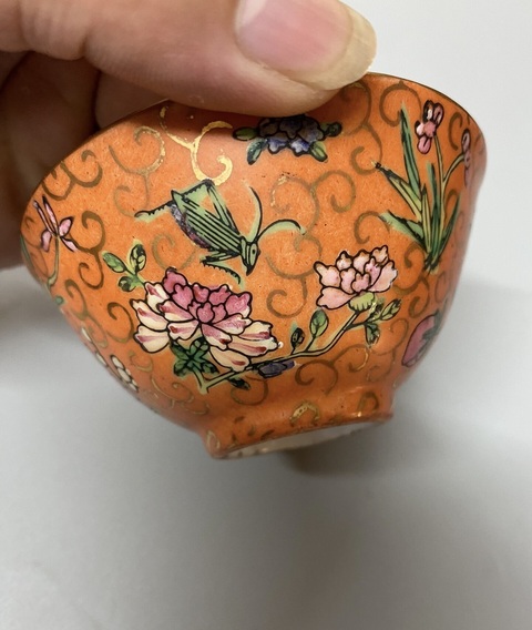 古玩陶瓷珊瑚紅描金粉彩花卉紋碗真品鑒賞圖
