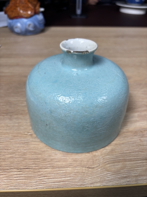 古玩陶瓷松石綠釉暗刻龍紋太白尊真品鑒賞圖