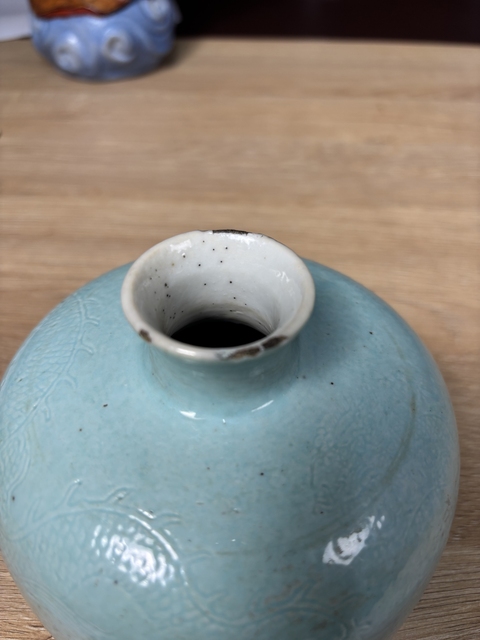 古玩陶瓷松石綠釉暗刻龍紋太白尊真品鑒賞圖