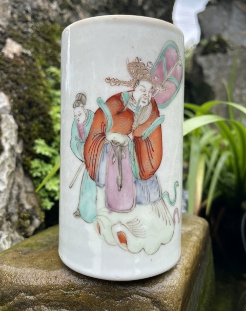 古玩陶瓷粉彩人物故事紋筆筒真品鑒賞圖