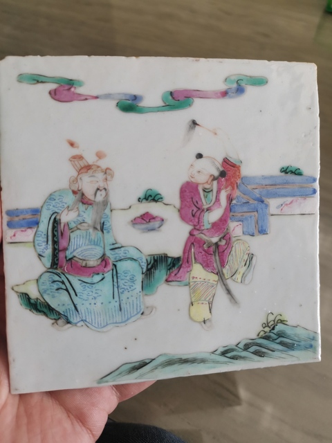 古玩陶瓷粉彩人物故事瓷板真品鑒賞圖