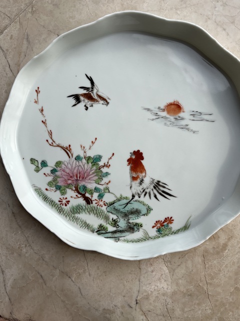 古玩陶瓷粉彩花鳥紋茶盤真品鑒賞圖