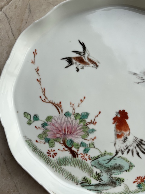 古玩陶瓷粉彩花鳥紋茶盤真品鑒賞圖