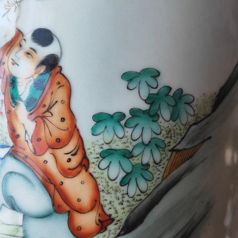 古玩陶瓷三娘教子圖新粉彩瓶真品鑒賞圖