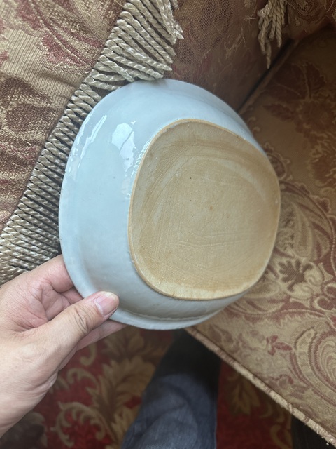 古玩陶瓷樓臺亭閣山水紋青花橢圓型深盤真品鑒賞圖
