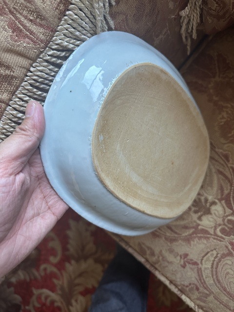 古玩陶瓷樓臺亭閣山水紋青花橢圓型深盤真品鑒賞圖