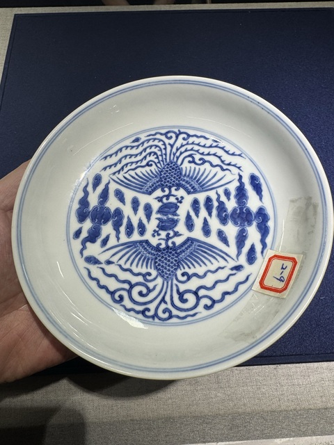 古玩陶瓷青花鸞鳳和鳴盤真品鑒賞圖