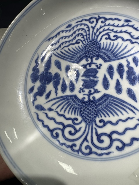 古玩陶瓷青花鸞鳳和鳴盤真品鑒賞圖