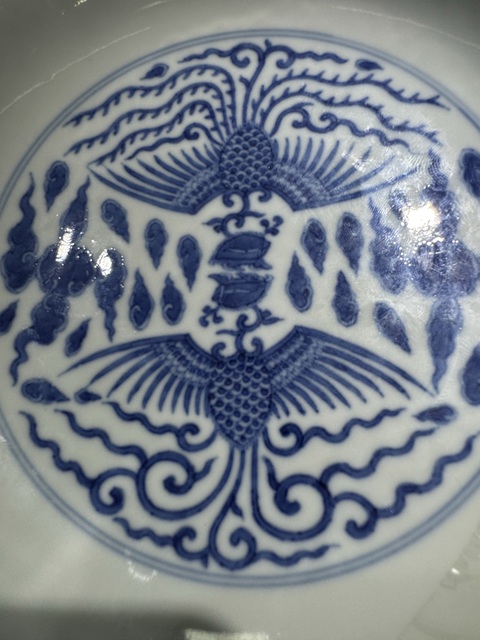 古玩陶瓷青花鸞鳳和鳴盤真品鑒賞圖