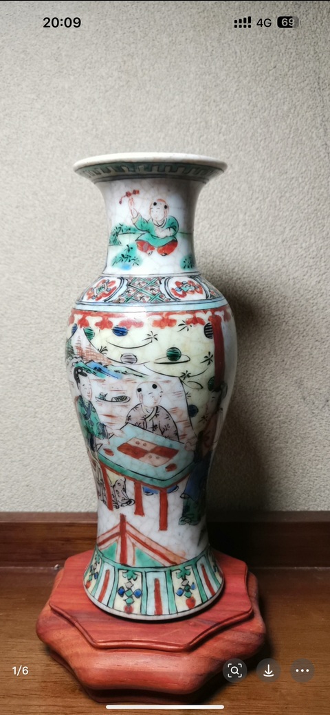 古玩陶瓷哥釉五彩人物故事觀音瓶真品鑒賞圖