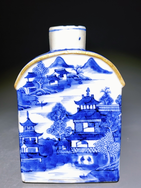 古玩陶瓷青花山水人物紋茶葉罐真品鑒賞圖