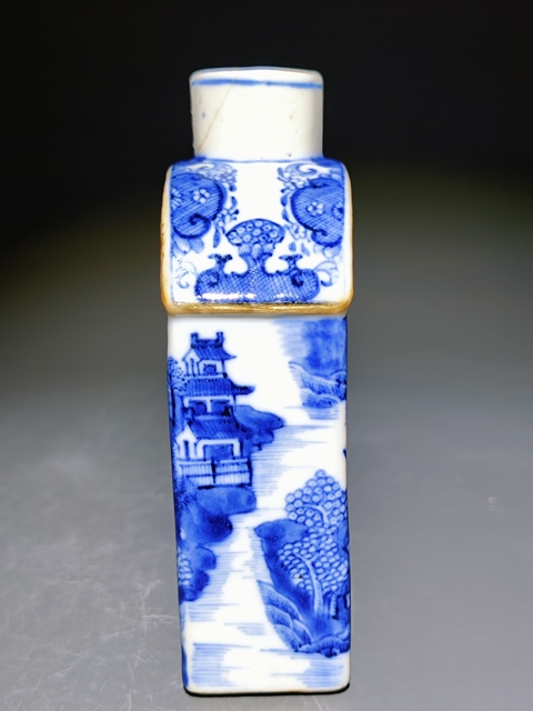 古玩陶瓷青花山水人物紋茶葉罐真品鑒賞圖