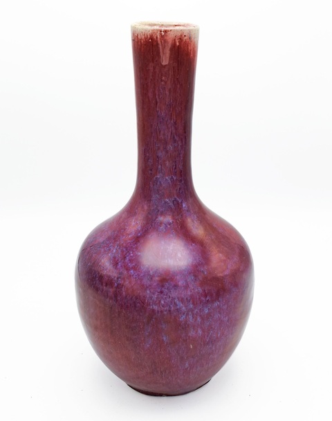 古玩陶瓷窯變紅釉天球瓶真品鑒賞圖