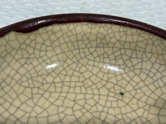 古玩陶瓷外紅釉內哥釉深盤真品鑒賞圖