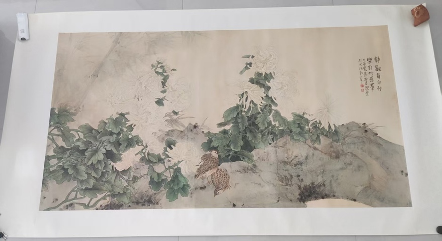 古玩字畫手工托底中美協名家王業東 花卉拍賣，當前價格1元