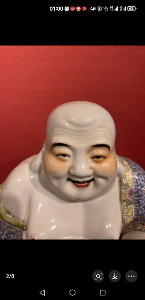 古玩陶瓷彌勒佛粉彩塑像真品鑒賞圖