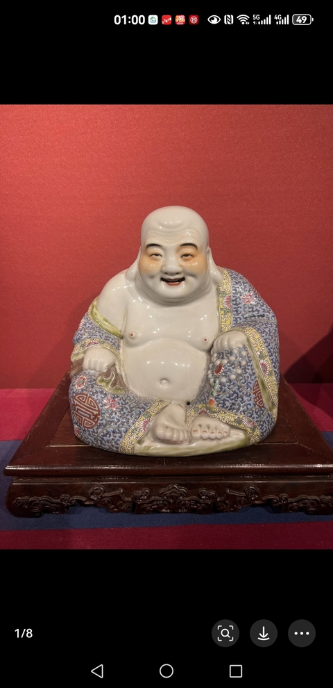 古玩陶瓷彌勒佛粉彩塑像真品鑒賞圖
