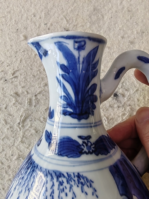 古玩陶瓷明崇禎青花高士故事圖花澆真品鑒賞圖