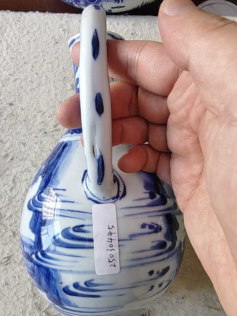 古玩陶瓷明崇禎青花高士故事圖花澆真品鑒賞圖