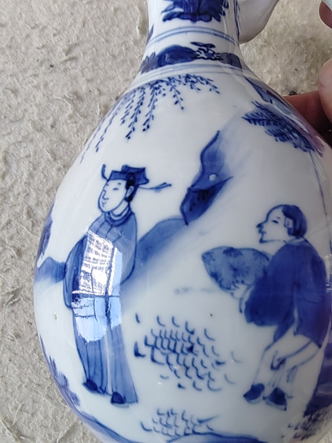 古玩陶瓷明崇禎青花高士故事圖花澆真品鑒賞圖
