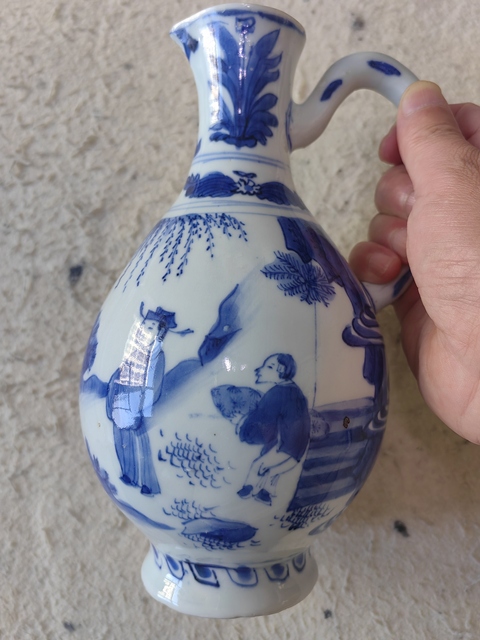 古玩陶瓷明崇禎青花高士故事圖花澆真品鑒賞圖