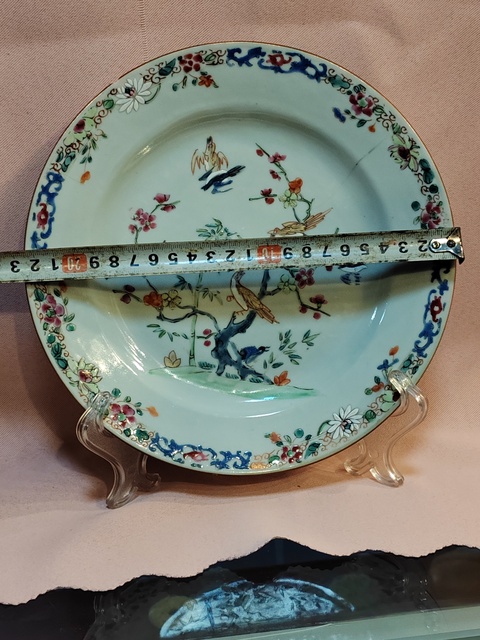 古玩陶瓷清雍正粉彩花鳥紋折沿盤拍賣,當前價格999元