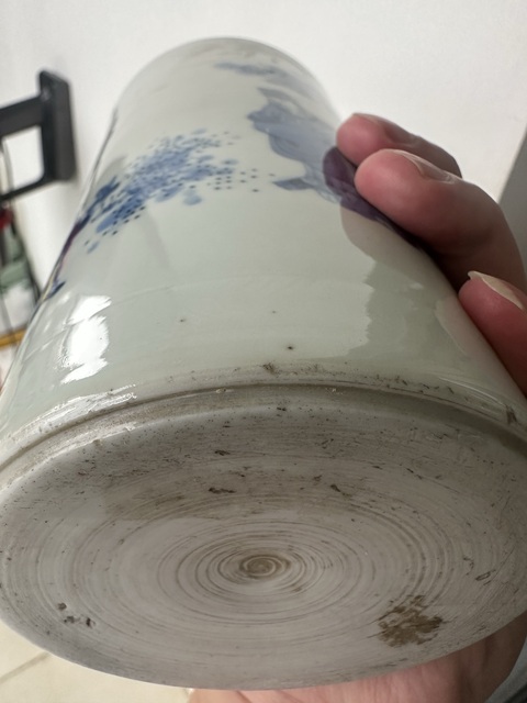 古玩陶瓷明崇禎 青花人物紋筆筒真品鑒賞圖