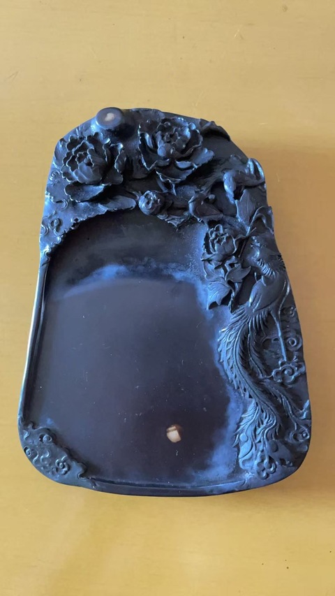 古玩雜項(xiàng)鳳穿牡丹圖硯真品鑒賞圖