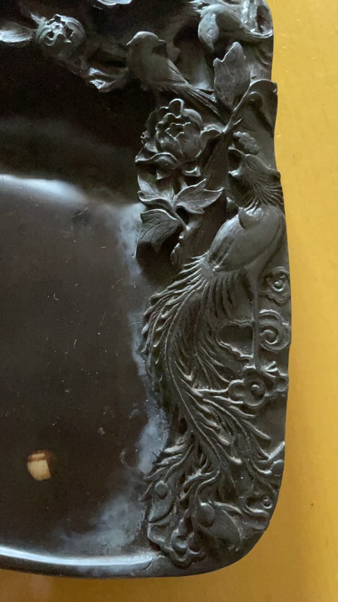 古玩雜項(xiàng)鳳穿牡丹圖硯真品鑒賞圖