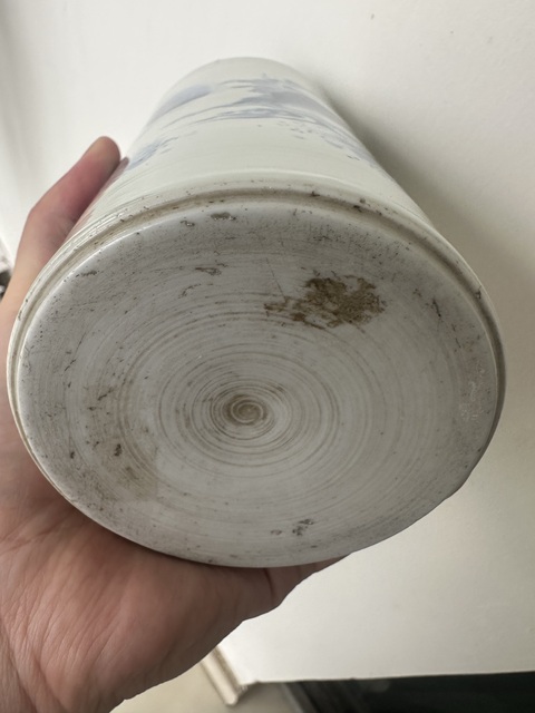 古玩陶瓷明崇禎 青花人物紋筆筒真品鑒賞圖