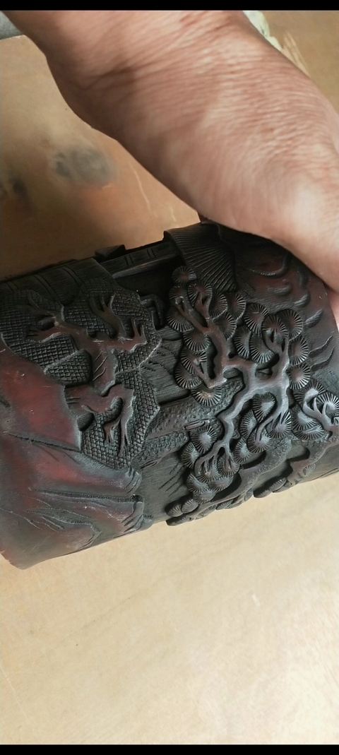 古玩雜項竹雕筆筒真品鑒賞圖