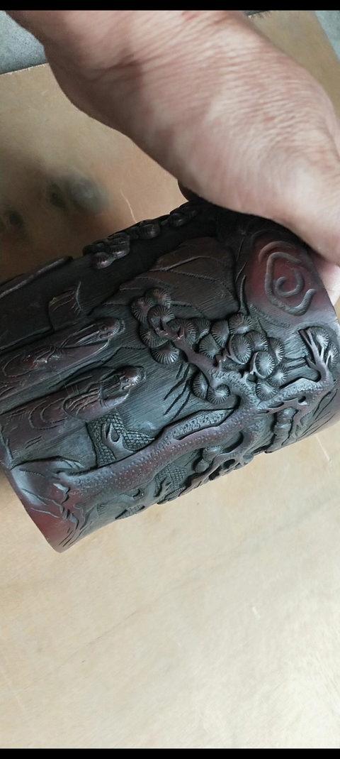 古玩雜項竹雕筆筒真品鑒賞圖