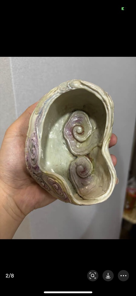 古玩陶瓷如意云頭紋桃型水盂真品鑒賞圖