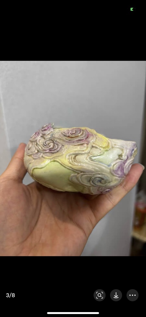 古玩陶瓷如意云頭紋桃型水盂真品鑒賞圖