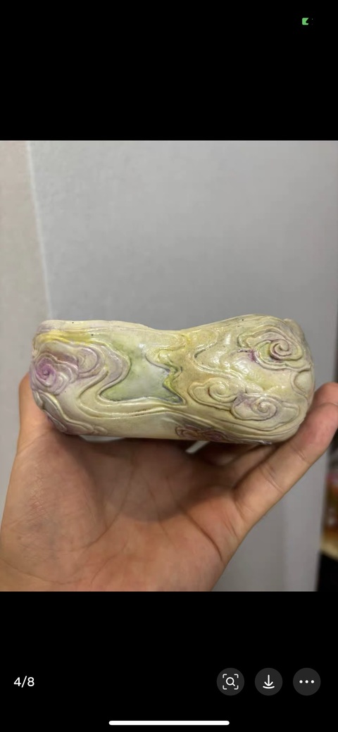 古玩陶瓷如意云頭紋桃型水盂真品鑒賞圖