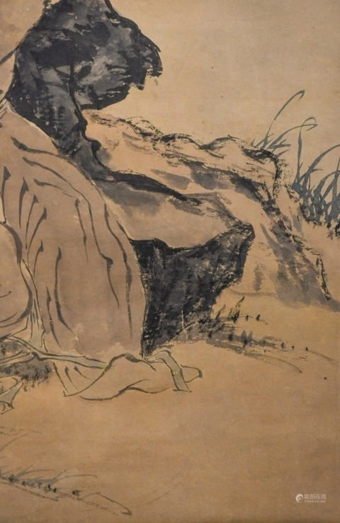 古玩字畫(huà)羅聘款長(zhǎng)眉羅漢立軸真品鑒賞圖