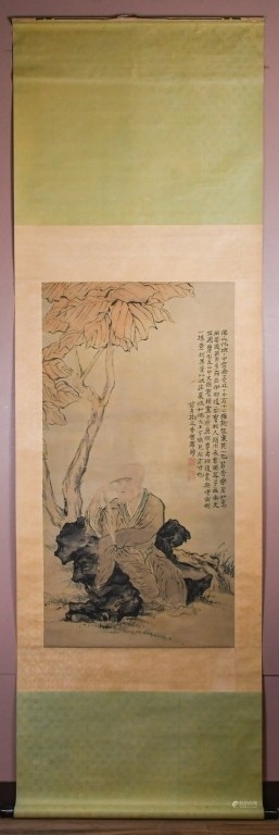 古玩字畫(huà)羅聘款長(zhǎng)眉羅漢立軸真品鑒賞圖