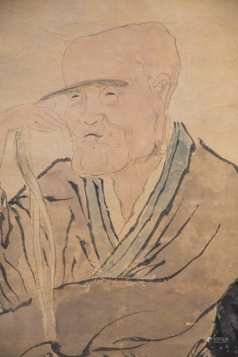 古玩字畫(huà)羅聘款長(zhǎng)眉羅漢立軸真品鑒賞圖
