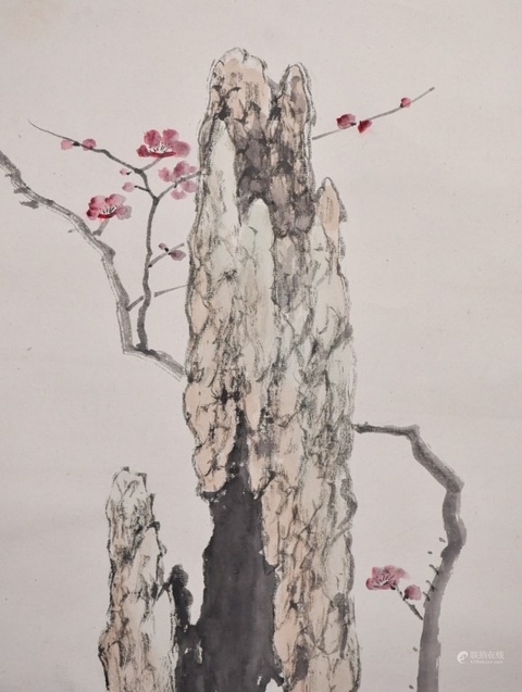 古玩字畫汪溶梅石圖立軸真品鑒賞圖