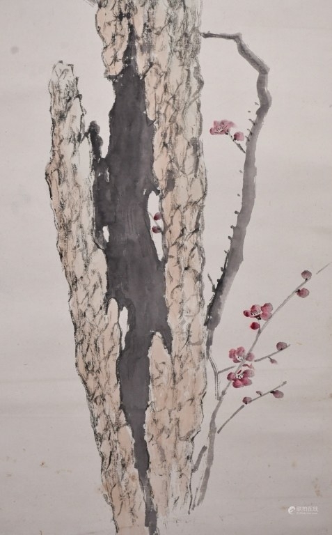 古玩字畫汪溶梅石圖立軸真品鑒賞圖