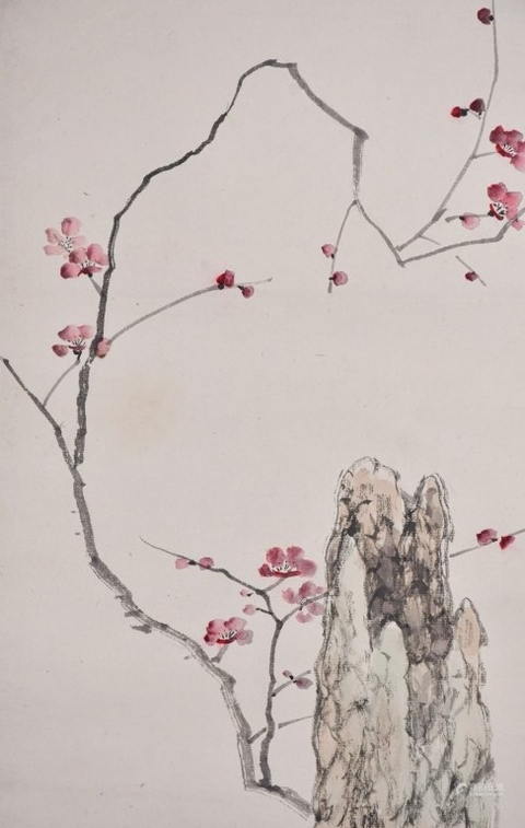 古玩字畫汪溶梅石圖立軸真品鑒賞圖